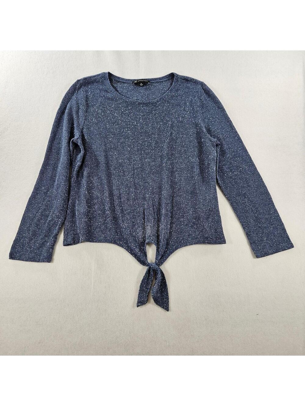 INC International Concepts Blue Crew Neck Top Medium Pleated Long Sleeve